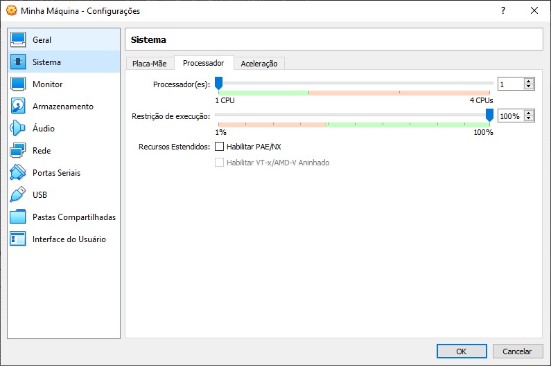 Fig. 1 - Tela de configuração de processamento